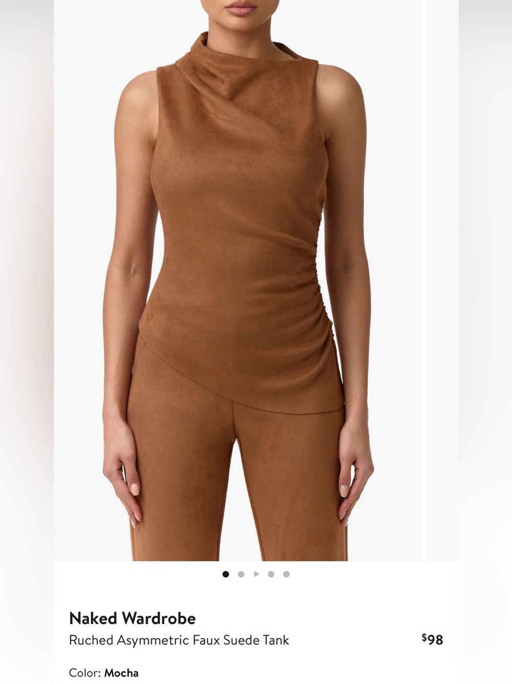 naked wardrobe Mocha Faux Suede Ruched Asymmetric Tank Top